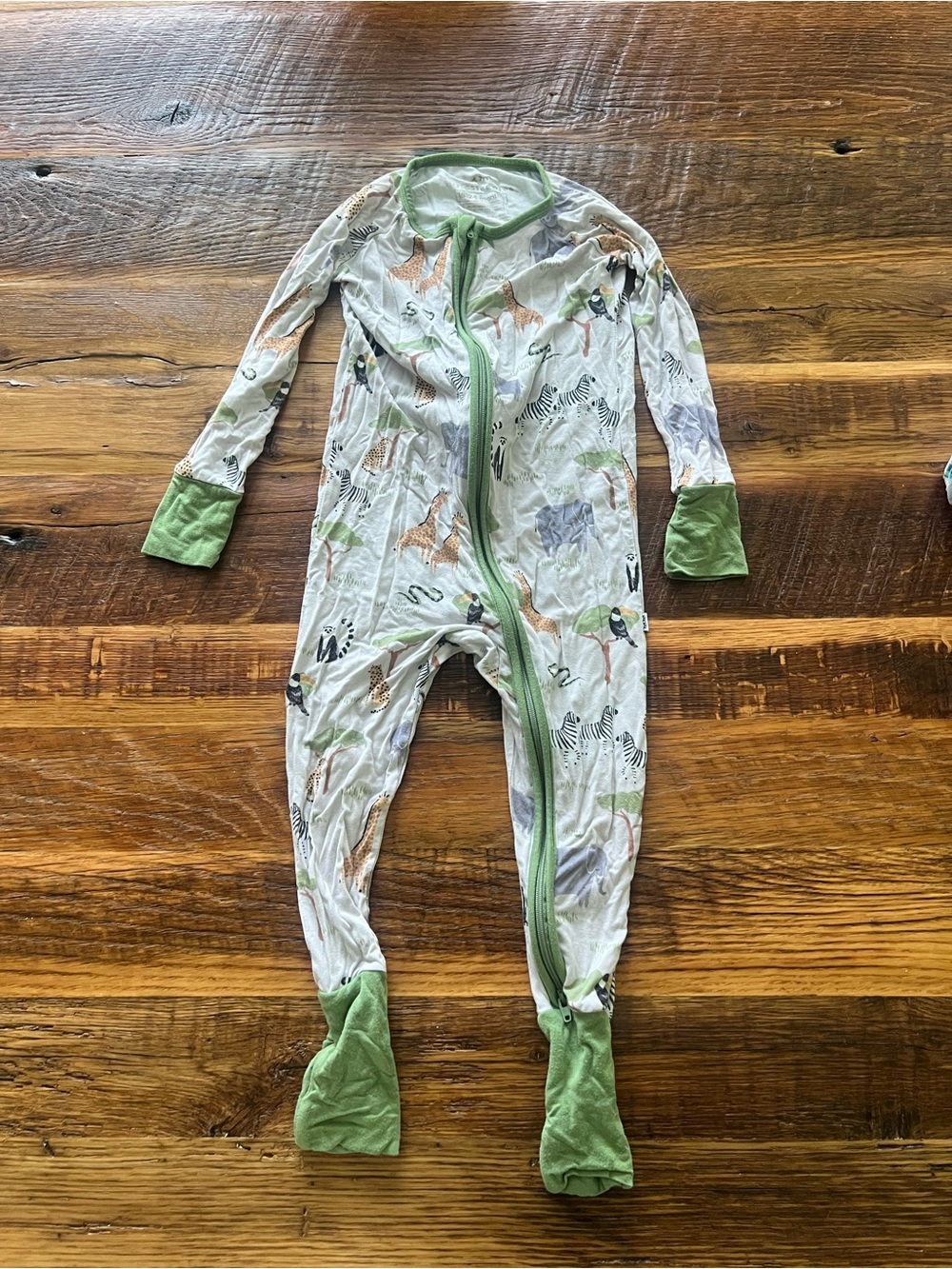 Little Sleepies Green-Trim Animal Safari Footed One-Piece